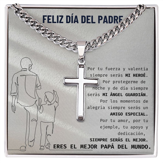 Día del Padre |  Collar de Cadena Cubana con Cruz de Artesano