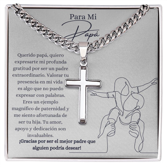 Para Mi Papá | Collar de Cadena Cubana con Cruz de Artesano