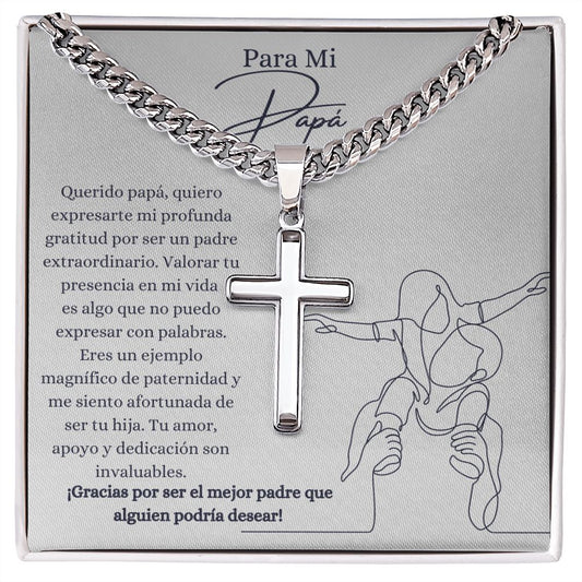 For My Dad | Cuban Chain Necklace with Artisan Cross 