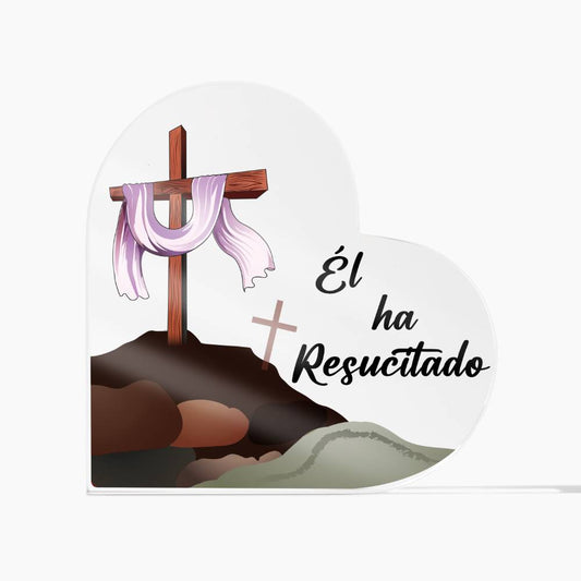 Él ha Resicito (Cruz de Madera) | Placa de Corazón