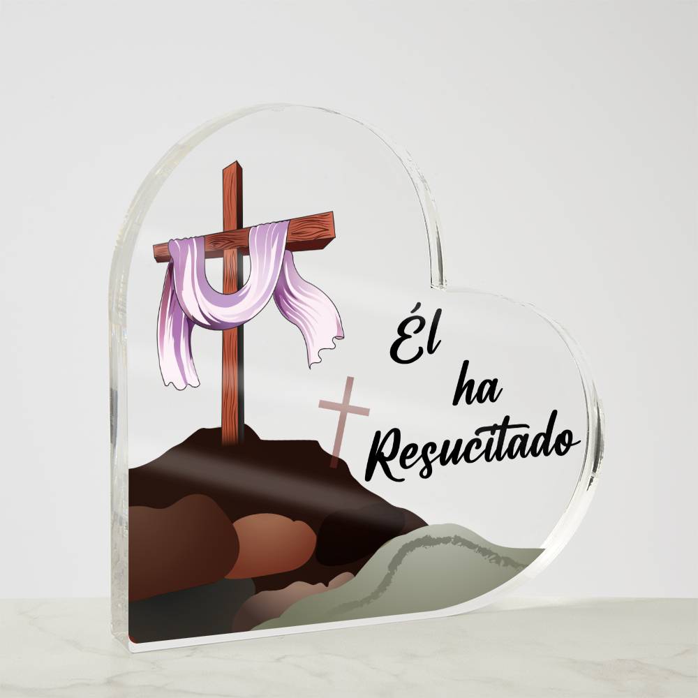 Él ha Resucitado (Cruz de Madera) | Placa de Corazón