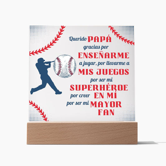 Querido Papá (Baseball)  | Placa de Acrílico Cuadrada