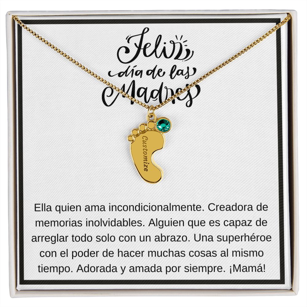 Personalized Baby Feet Necklace with Birthstone 