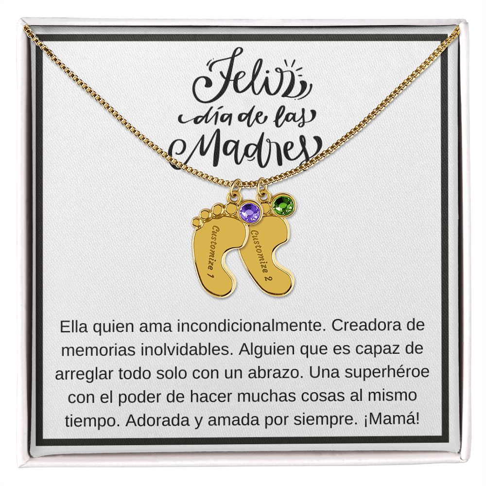 Personalized Baby Feet Necklace with Birthstone 