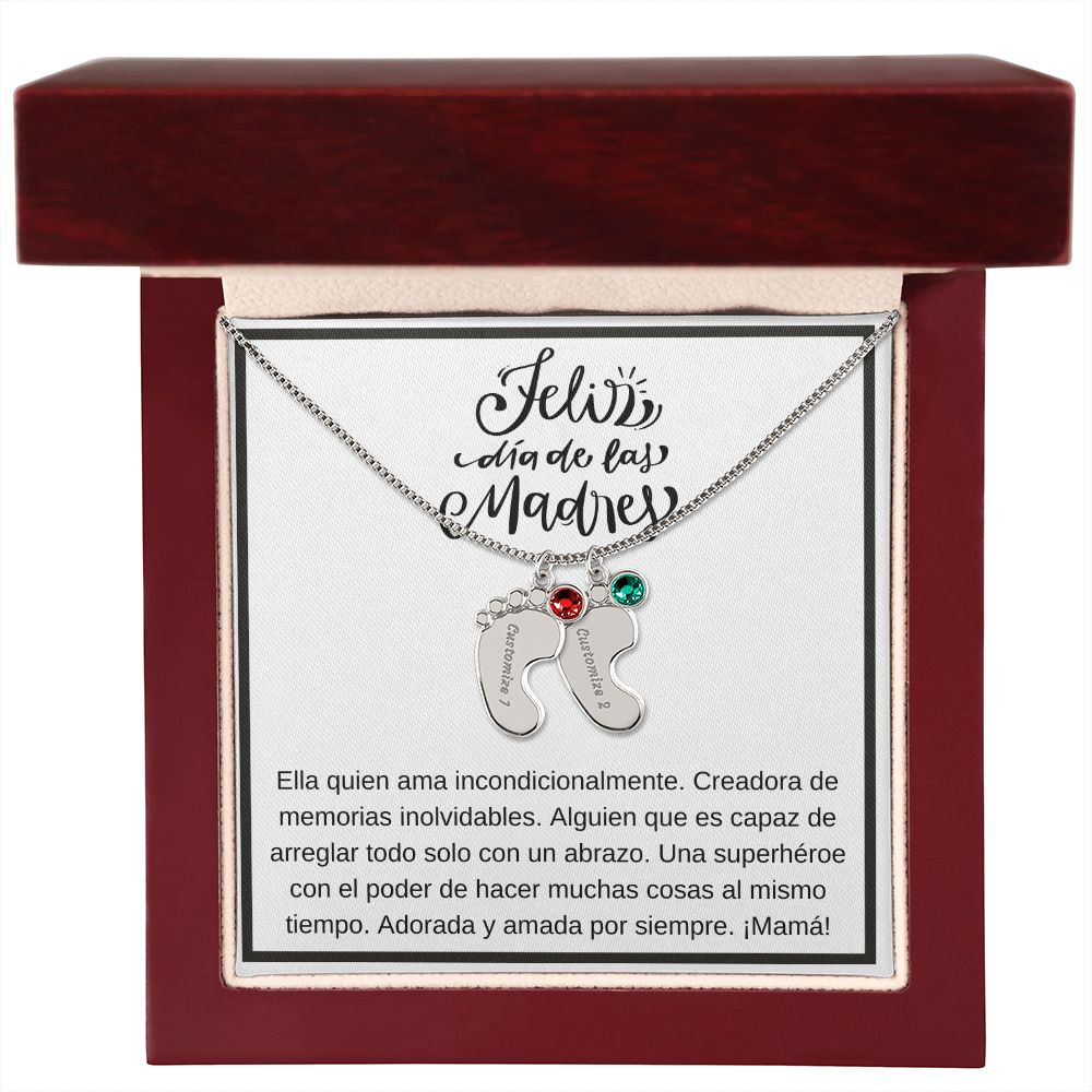 Personalized Baby Feet Necklace with Birthstone 