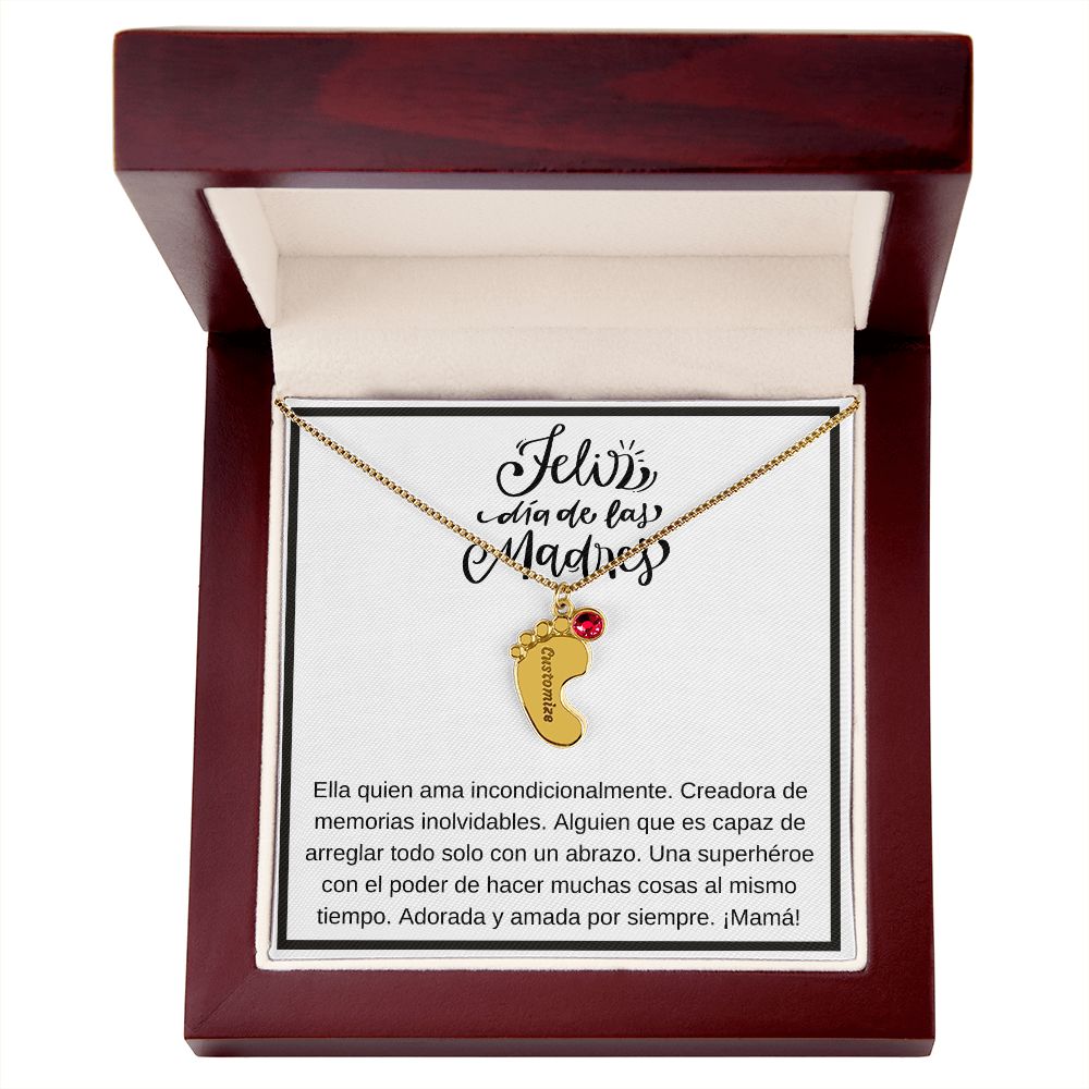 Personalized Baby Feet Necklace with Birthstone 